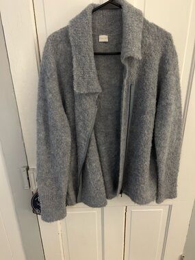 Poetry Alpaca Light Gray Fuzzy Cardigan Jacket